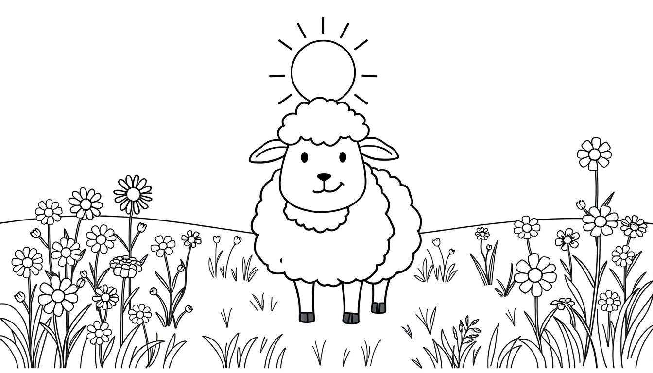 A fluffy white sheep, Puff, enjoying coloring the meadow with its presence.