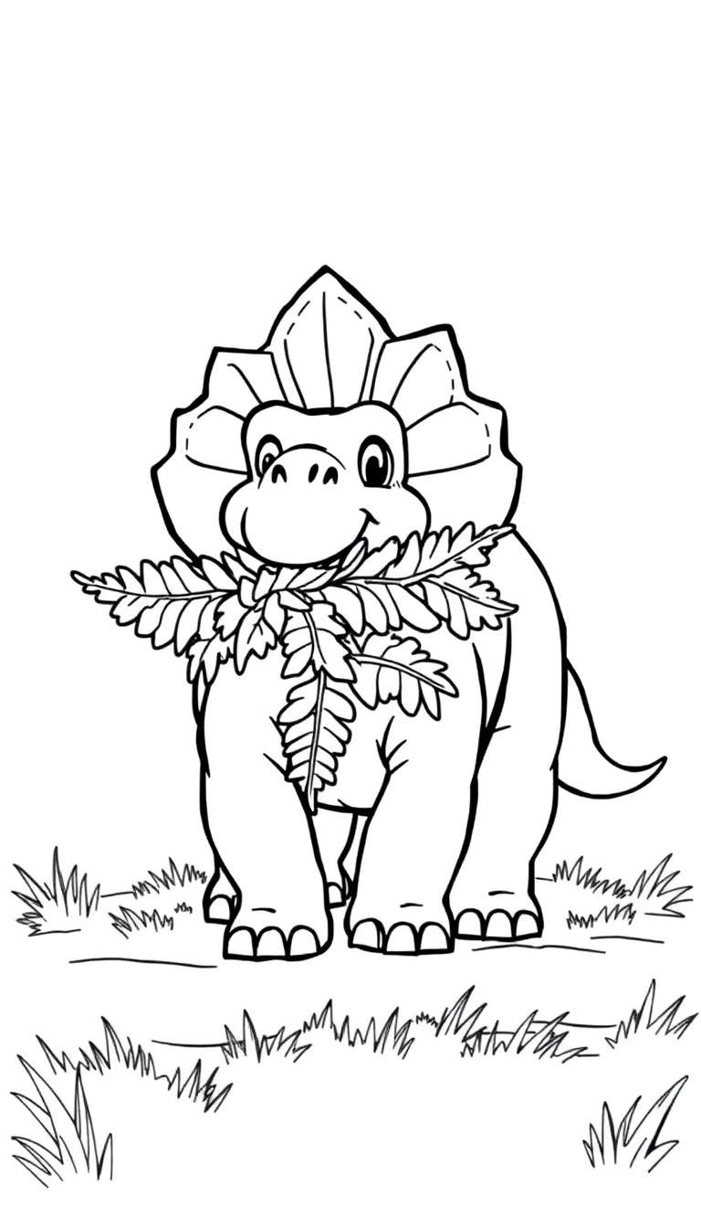 A colorful, cartoon-style illustration of a Triceratops dinosaur with a large frill and three horns.