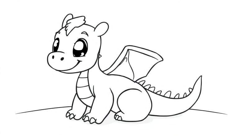 A cute baby dragon sitting on the ground, ready for a color panel.