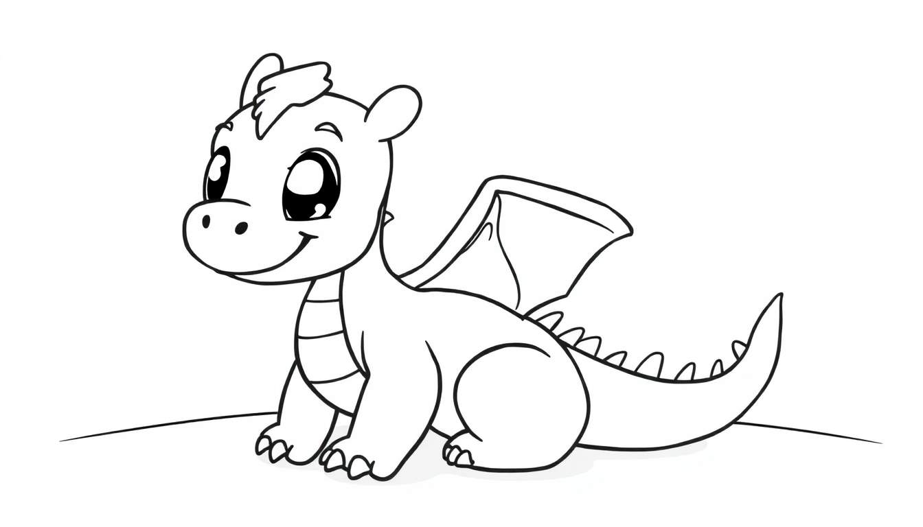 A cute baby dragon sitting on the ground, ready for a color panel.