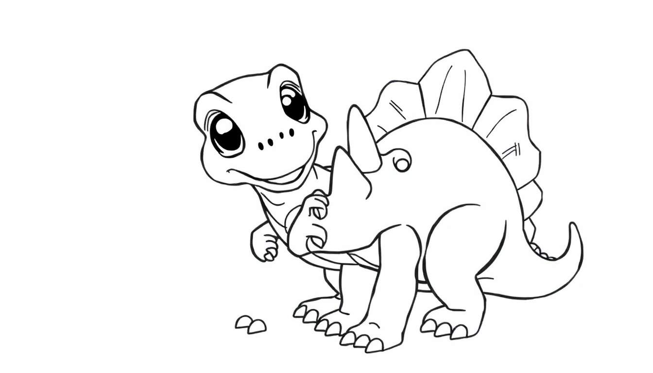 A cute baby Stegosaurus in a black and white outline for a color panel.