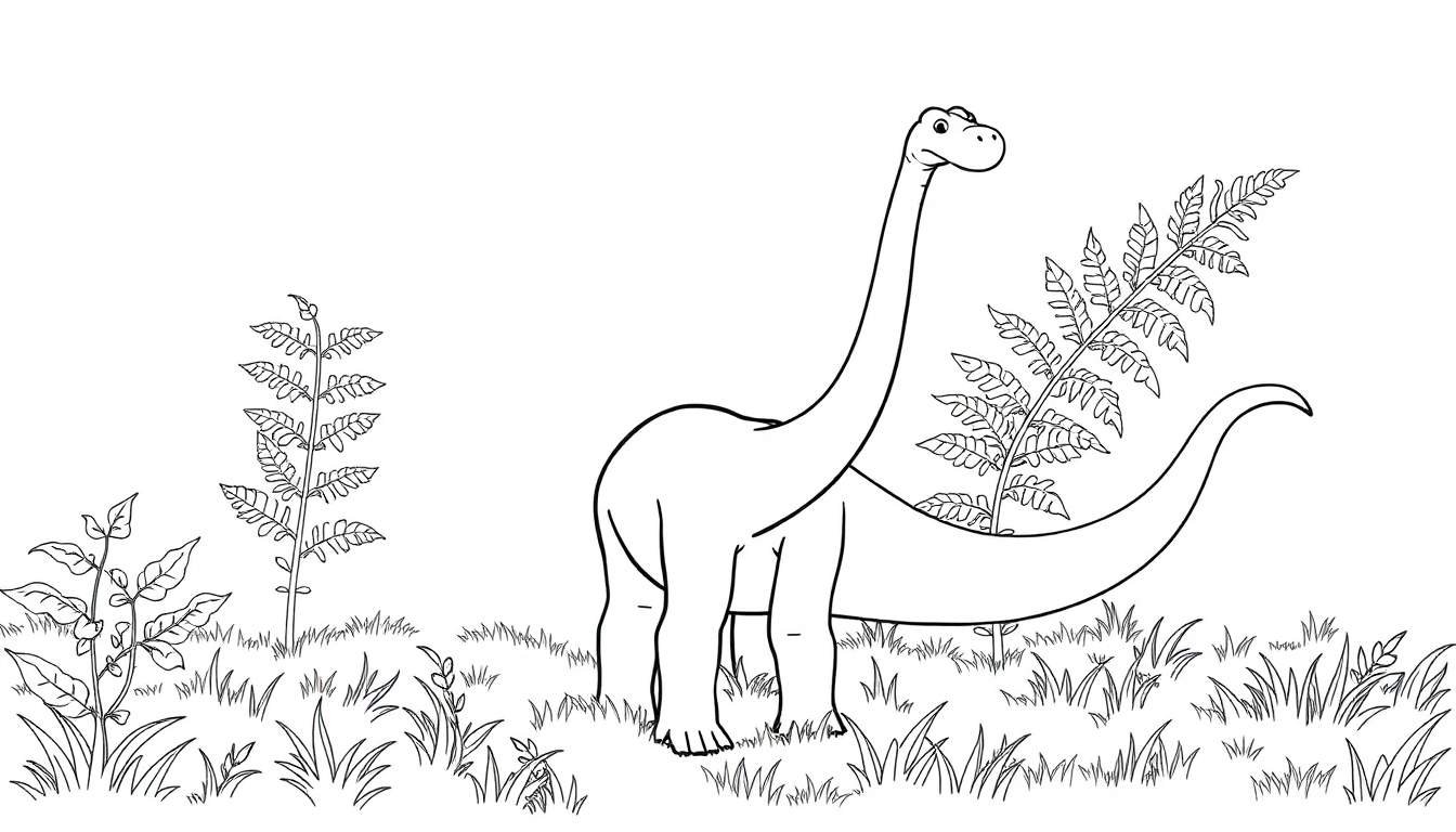 A black and white line drawing of a Brontosaurus as a coloring panel.
