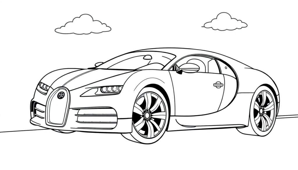 Cute Bugatti line art color panel with happy wheels.
