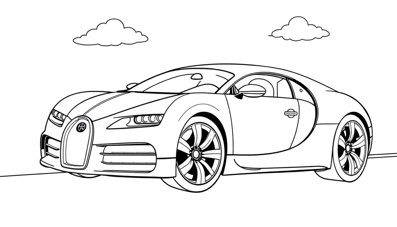 Cute Bugatti line art color panel with happy wheels.