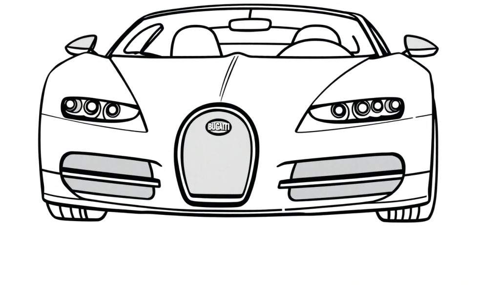 A black and white outline of a Bugatti Veyron, a super cool car, ready for you to color in this fun color panel!