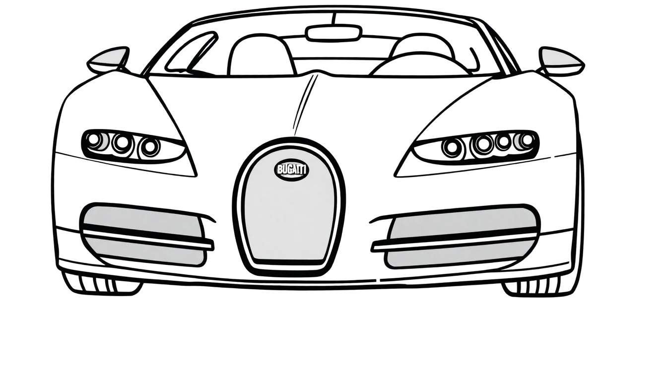 A black and white outline of a Bugatti Veyron, a super cool car, ready for you to color in this fun color panel!