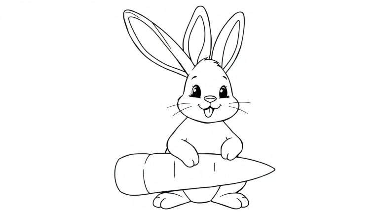 A cute bunny with big floppy ears is ready to be colored on this color panel.