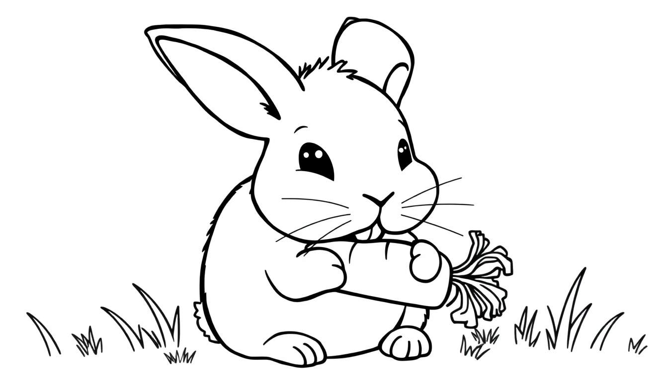 Cute bunny in a color panel, nibbling a carrot.