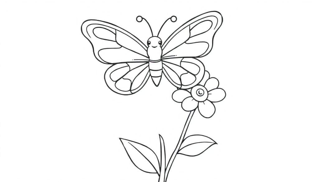 A cute black and white butterfly on a flower, perfect for a color panel.