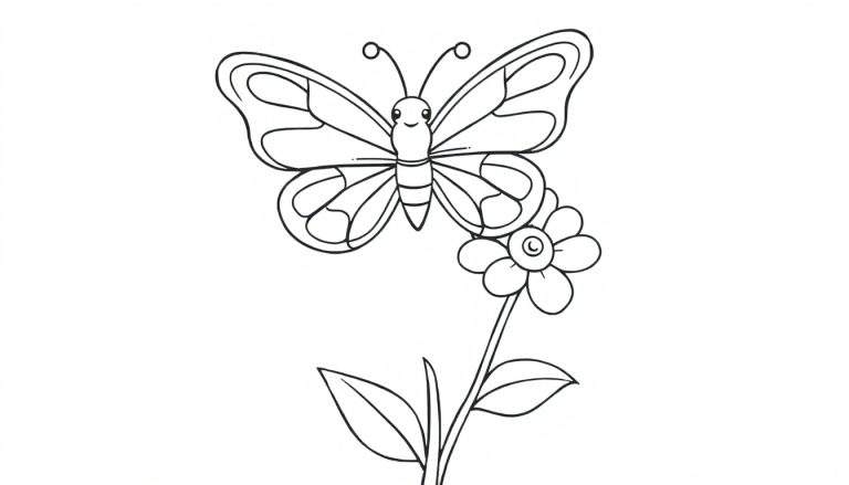 A cute black and white butterfly on a flower, perfect for a color panel.