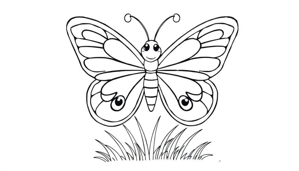 A cute butterfly coloring panel with spread wings.