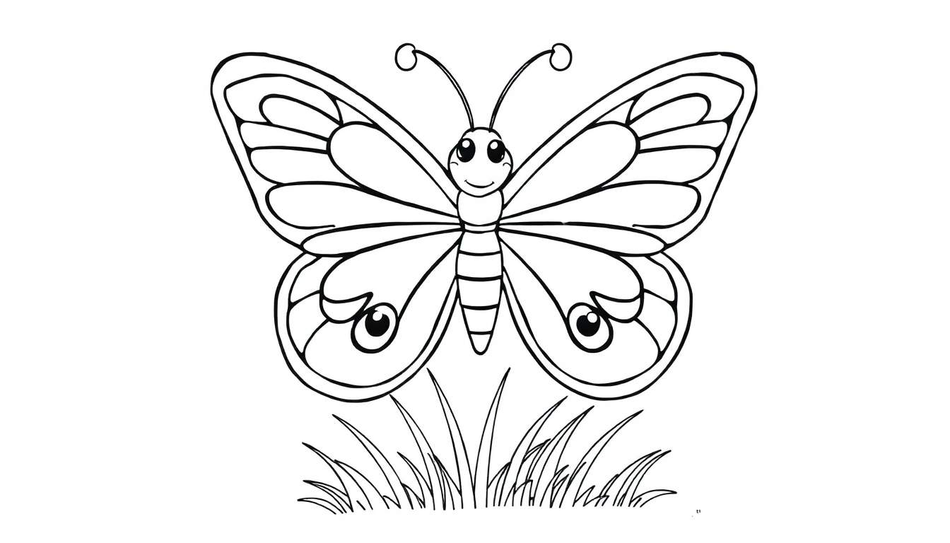 A cute butterfly coloring panel with spread wings.