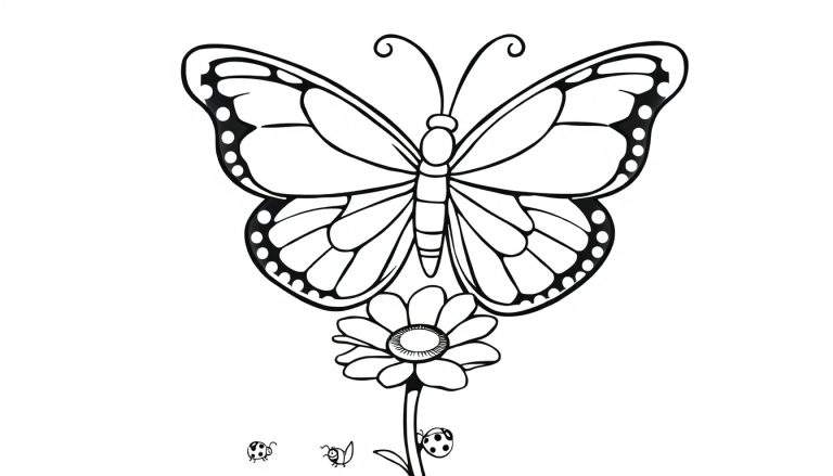 A happy butterfly on a daisy, a color panel for kids.