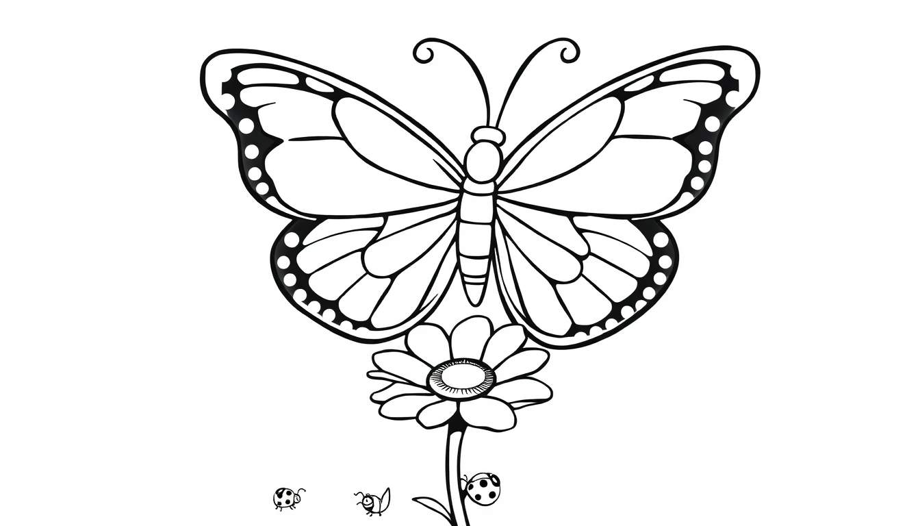 A happy butterfly on a daisy, a color panel for kids.