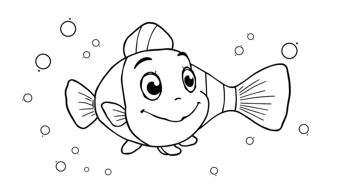 A cute clownfish ready for coloring on a color panel.