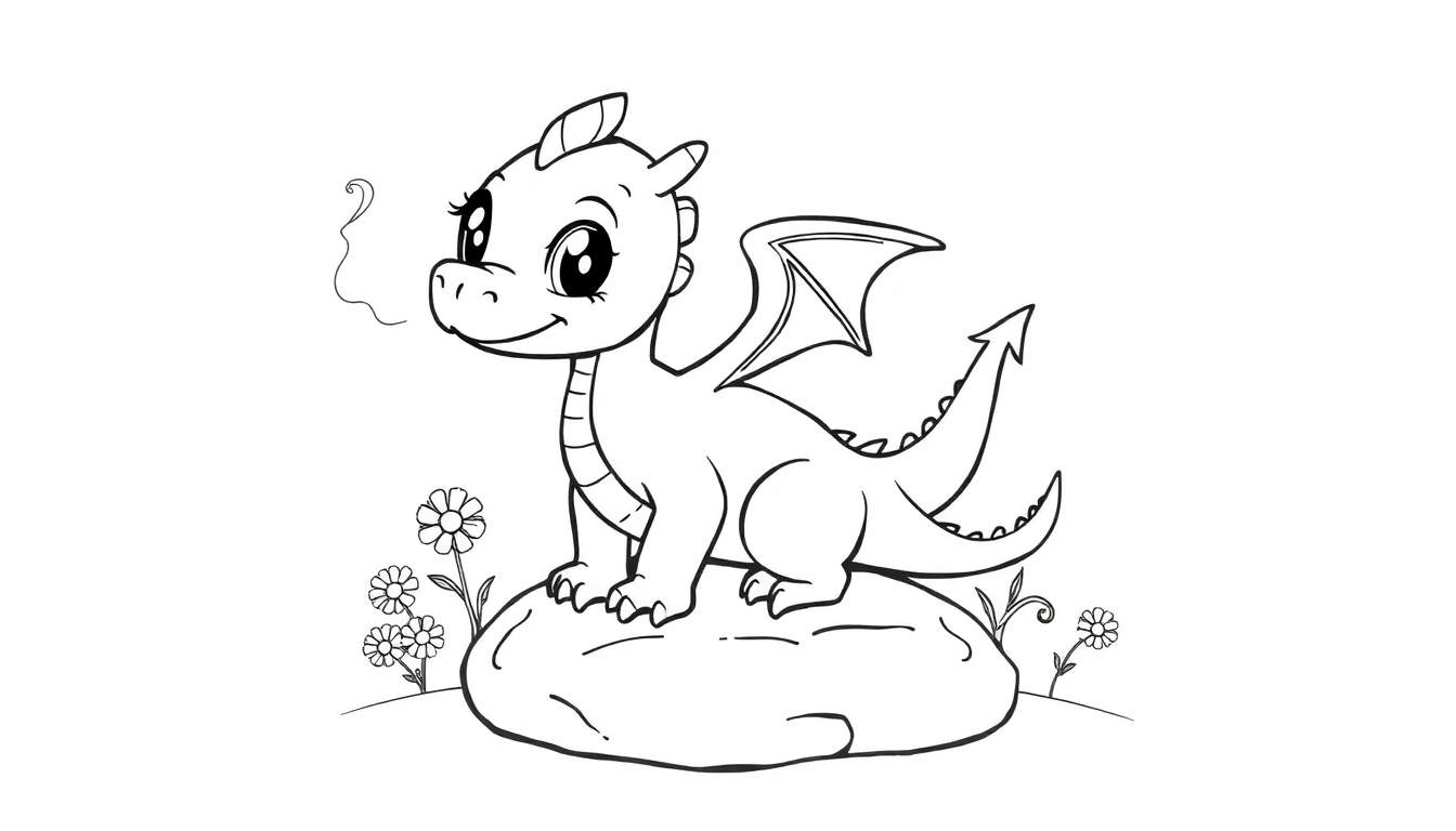A cute baby dragon on a rock, ready for color panel.