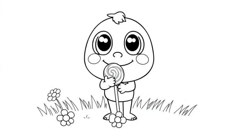 A cute Toca Boca character with a lollipop, ready for coloring on this color panel.