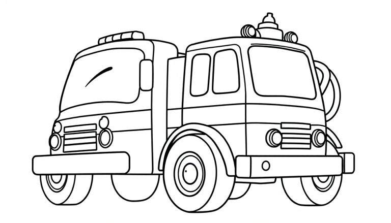 A cute cartoon fire engine outline, perfect for a color panel.