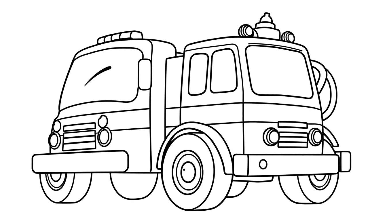 A cute cartoon fire engine outline, perfect for a color panel.