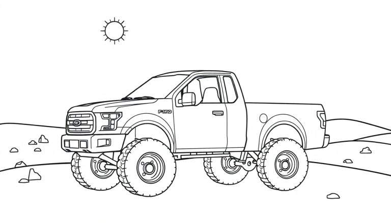 A cute Ford F-150 truck with big wheels on a desert color panel.