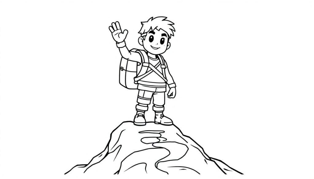 A cute Fortnite character coloring panel on a mountain peak.