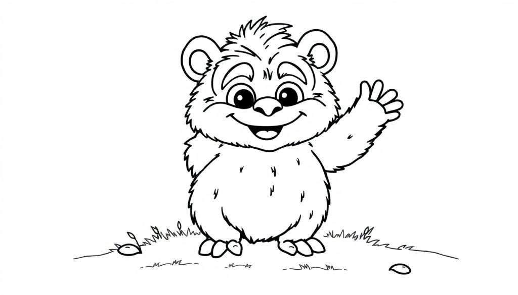 A friendly cartoon bear waving happily, a delightful addition to any color panel.