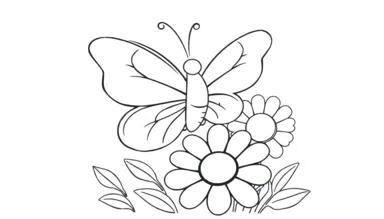 A friendly butterfly ready for coloring on a color panel.
