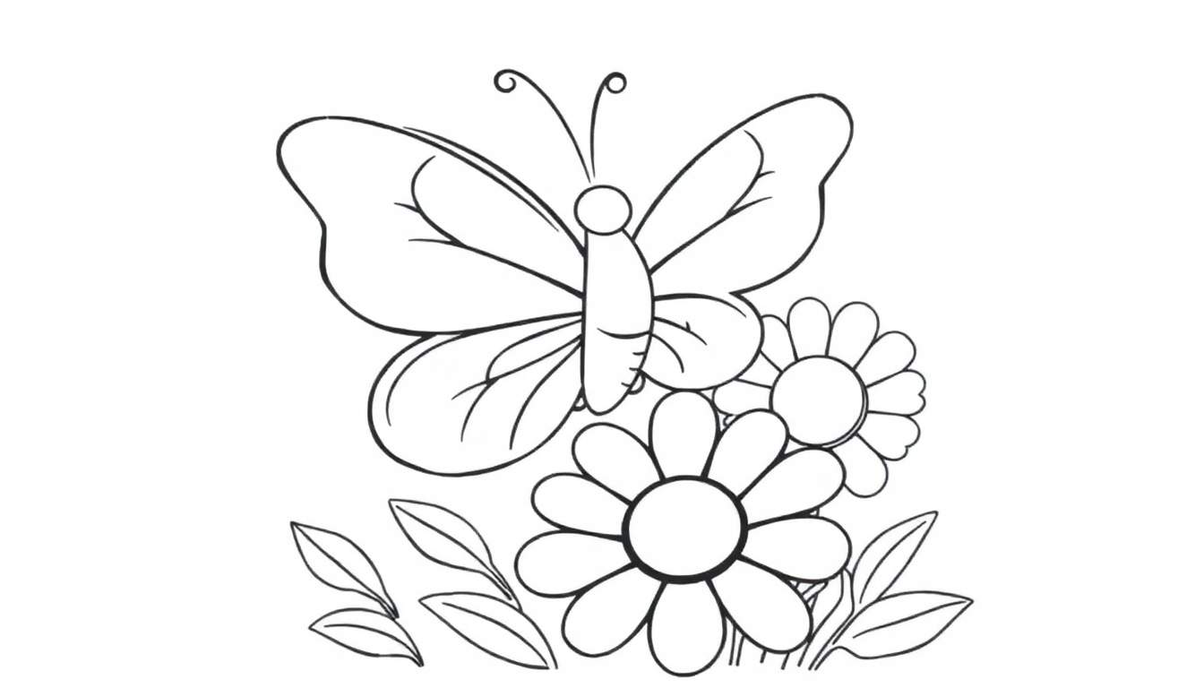 A friendly butterfly ready for coloring on a color panel.