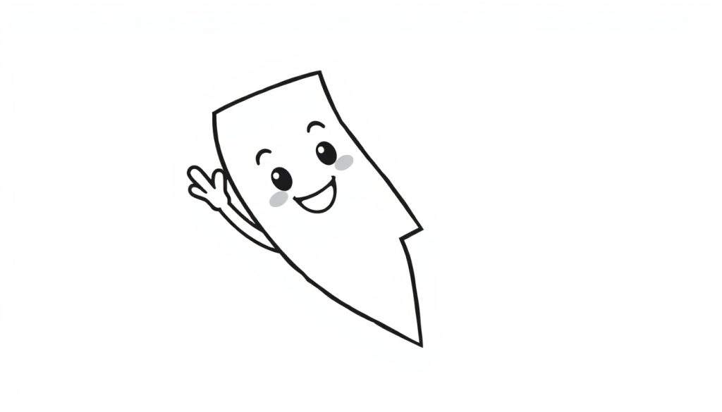 A cute cartoon lightning bolt coloring panel, smiling and waving hello.