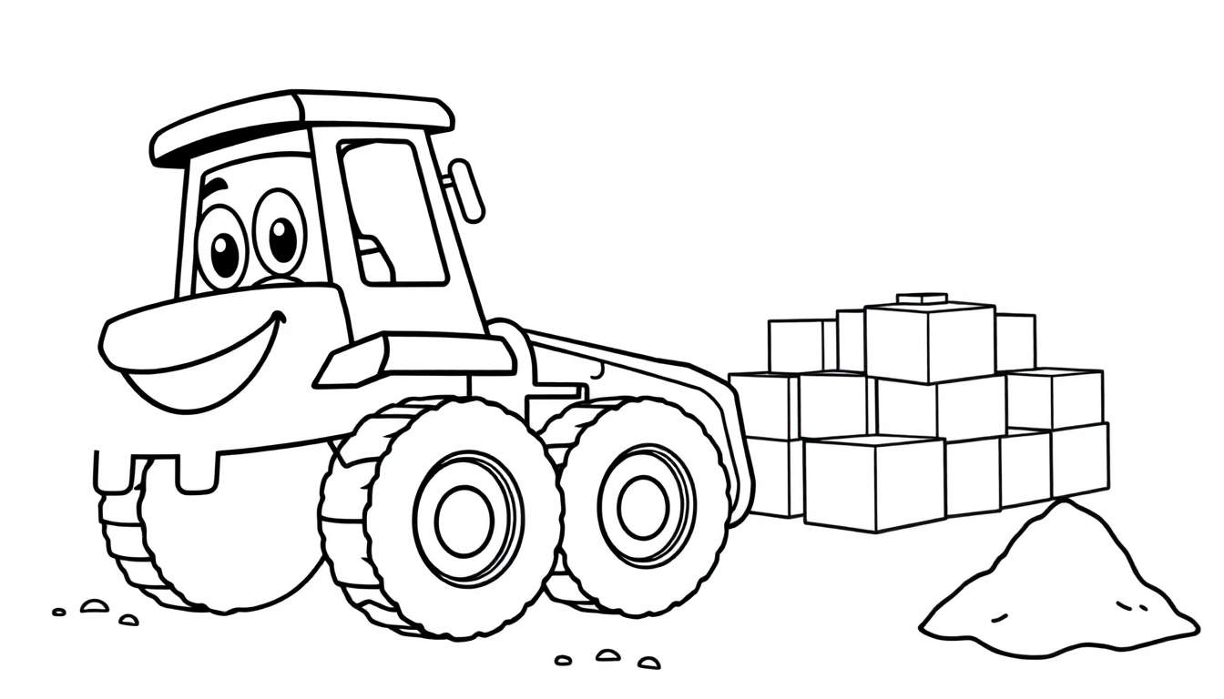 A friendly black and white cartoon loader on a color panel, ready to work.