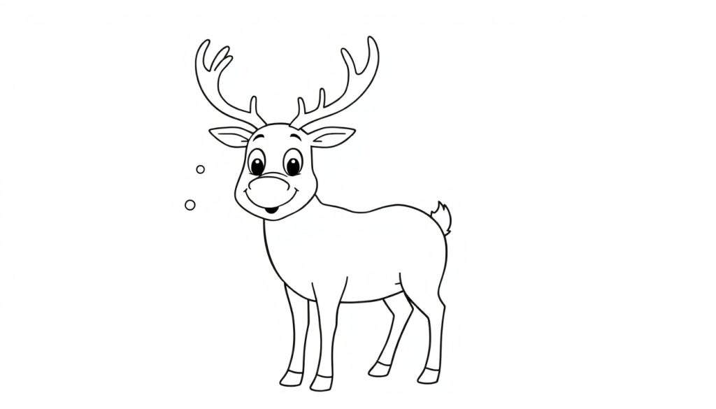 A friendly reindeer outline, perfect for a coloring page or color panel.
