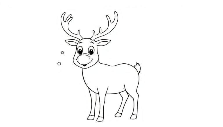 A friendly reindeer outline, perfect for a coloring page or color panel.