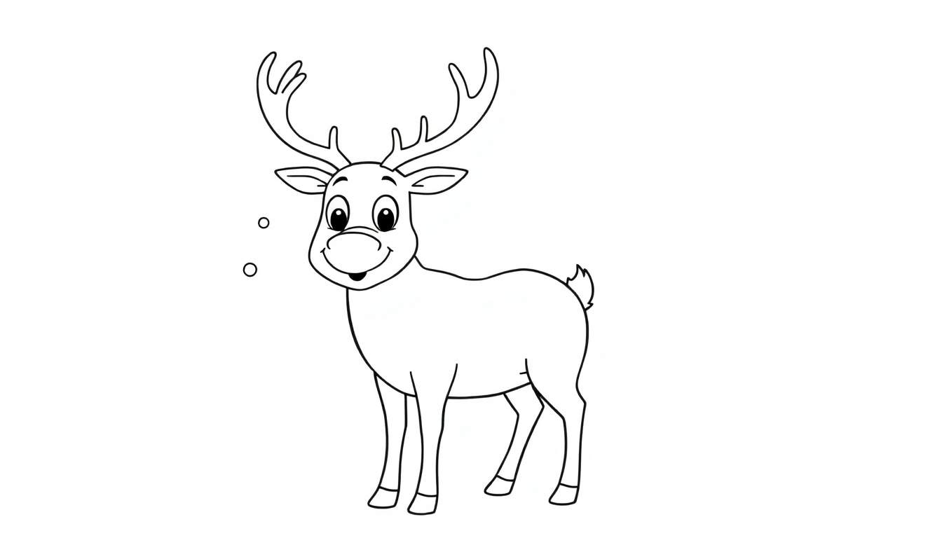 A friendly reindeer outline, perfect for a coloring page or color panel.