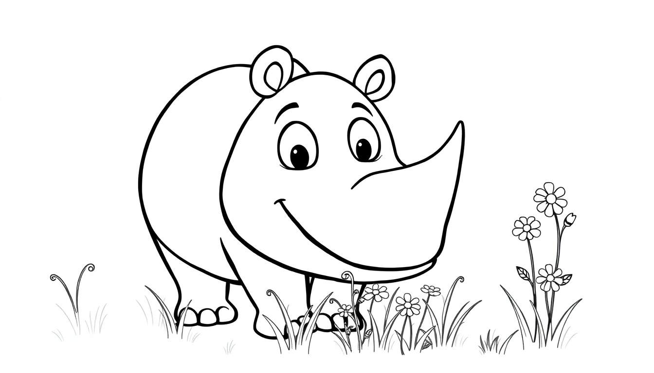 A friendly rhino coloring panel.