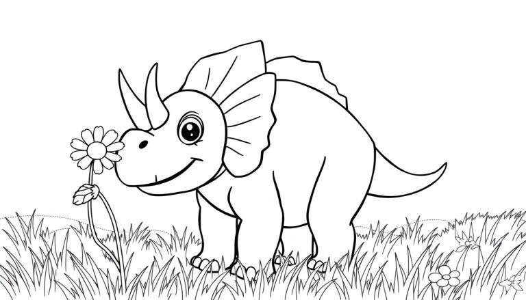 A friendly baby Triceratops coloring panel, ready for fun!
