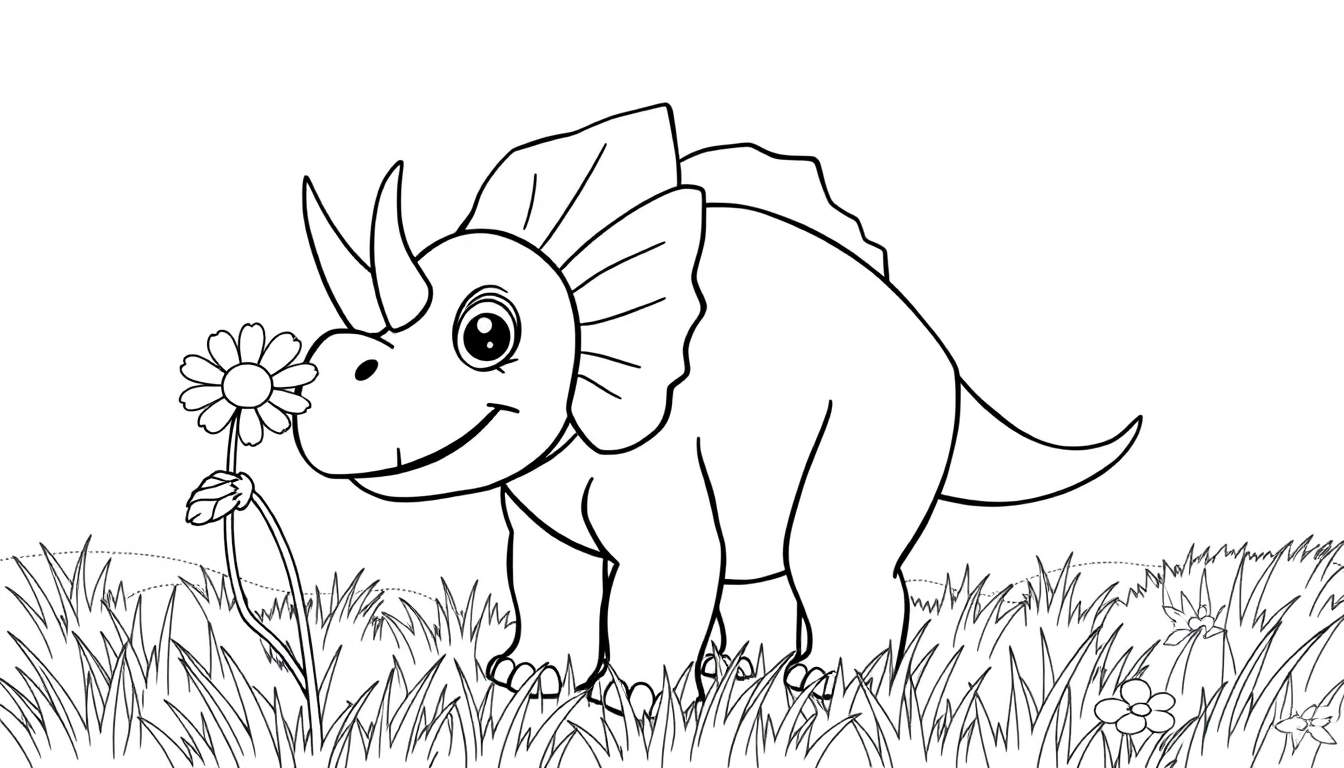 A friendly baby Triceratops coloring panel, ready for fun!