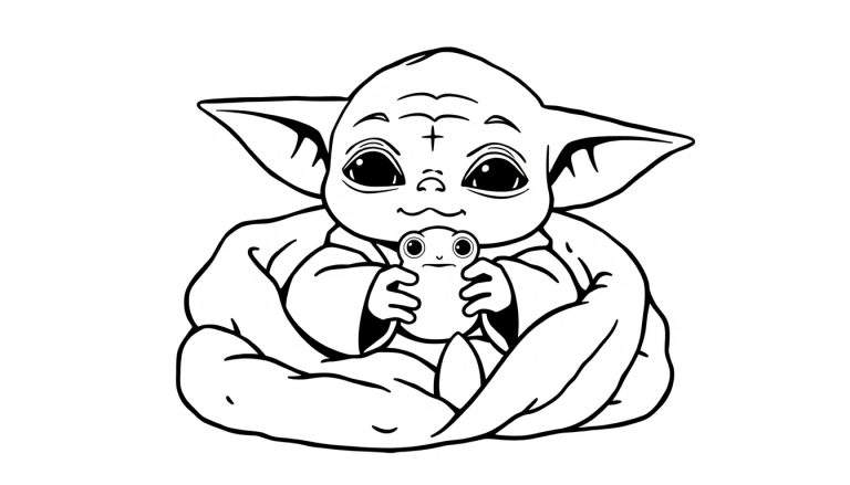 Grogu in a blanket, coloring page color panel.