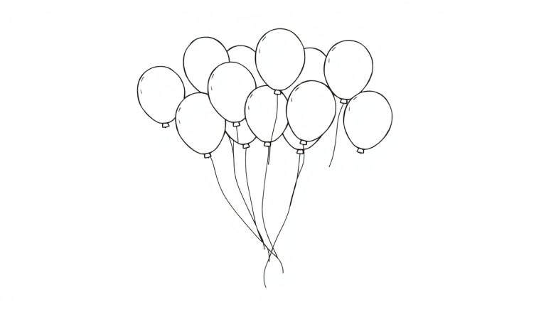 A happy bunch of black and white balloons ready for coloring, a fun color panel for kids.