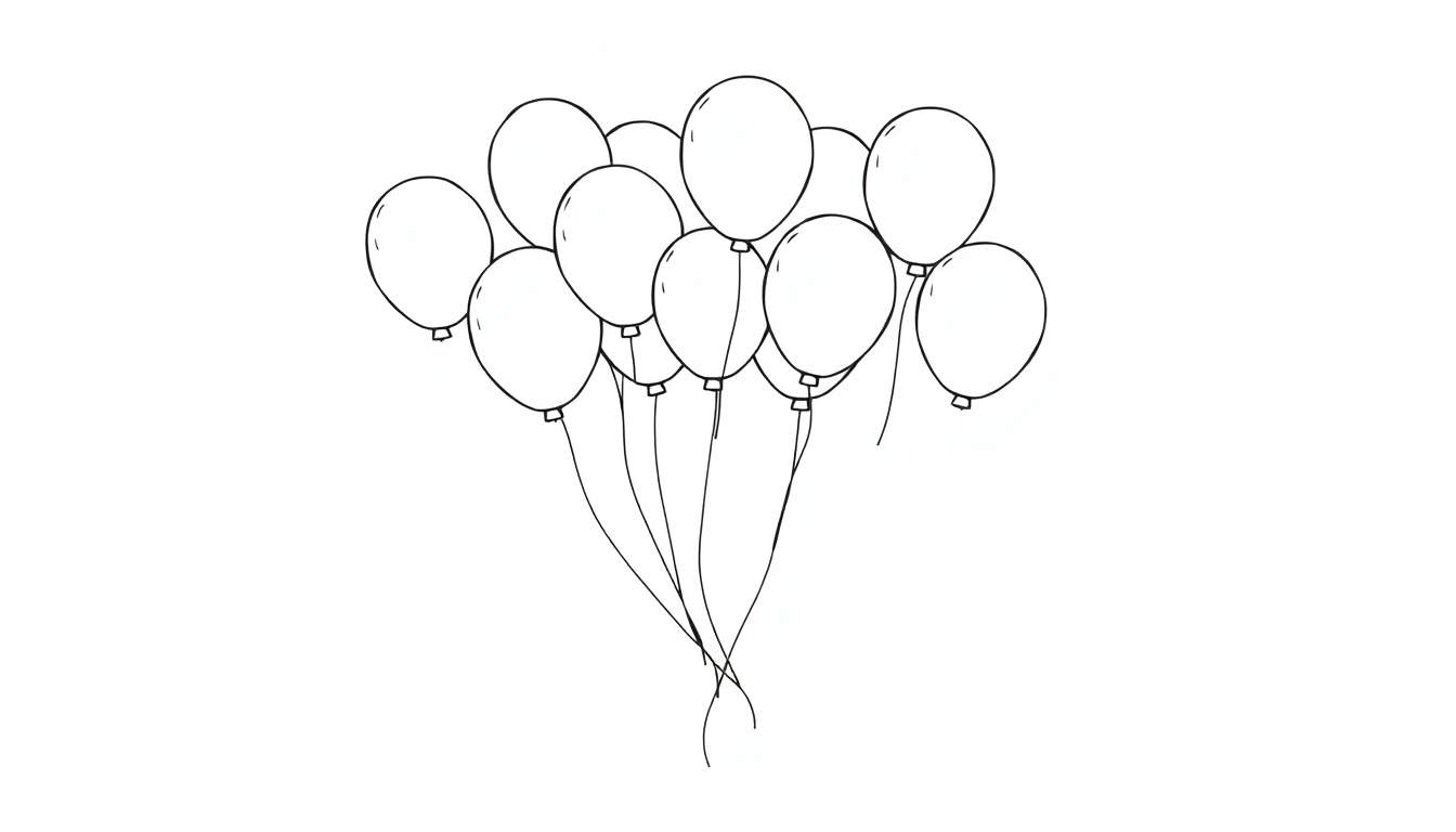 A happy bunch of black and white balloons ready for coloring, a fun color panel for kids.