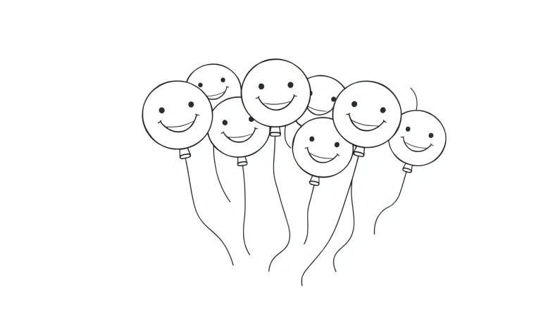 A happy cartoon balloon color panel with a big smile.