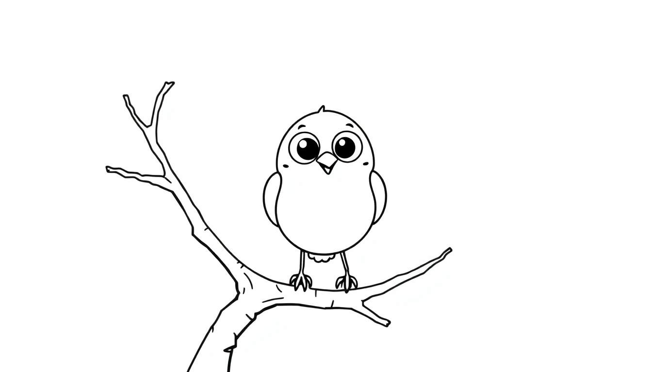 A happy little bluebird with big eyes, ready for coloring. This is a black and white outline color panel.