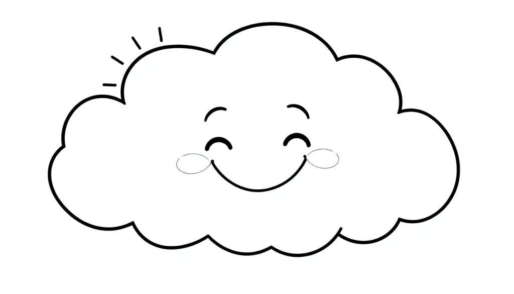 A smiling cloud color panel illustration with sunshine rays.