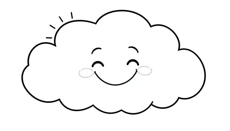 A smiling cloud color panel illustration with sunshine rays.