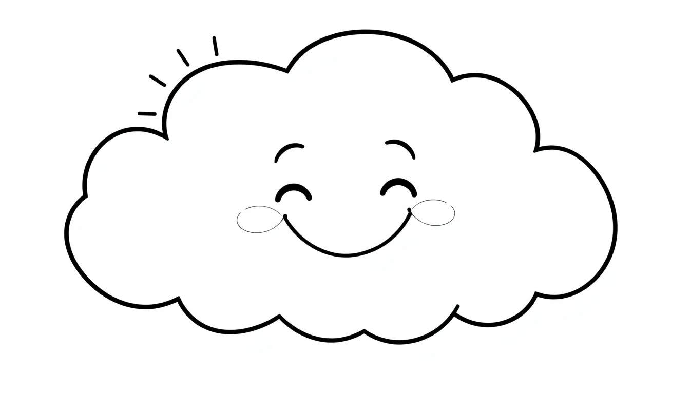 A smiling cloud color panel illustration with sunshine rays.