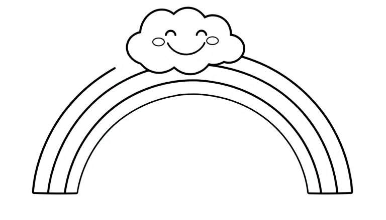 A smiling cloud on top of a rainbow outline, perfect for a color panel.