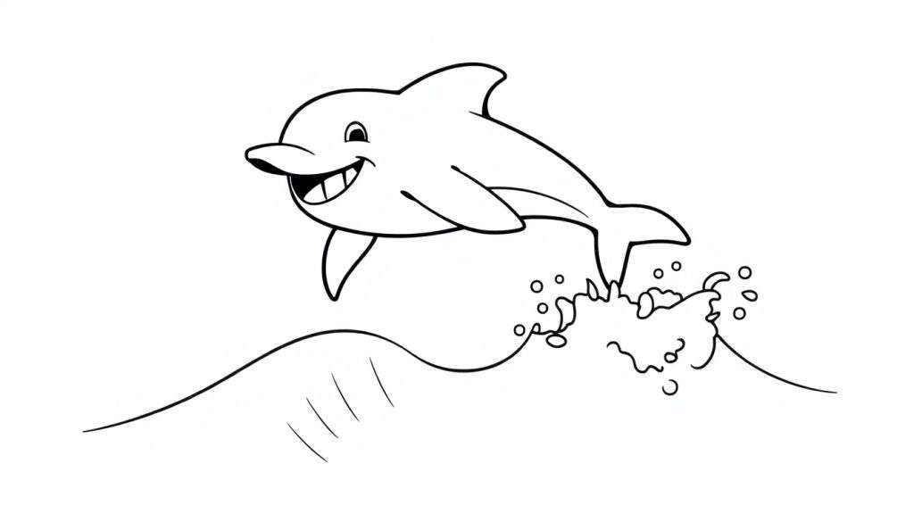 A happy dolphin leaping from a wave, ready for a color panel.