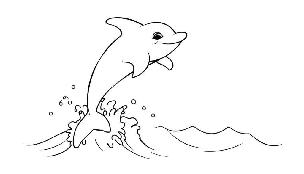 A happy dolphin leaping from the ocean waves, ready for a color panel.