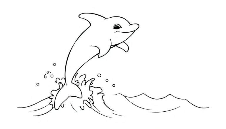 A happy dolphin leaping from the ocean waves, ready for a color panel.