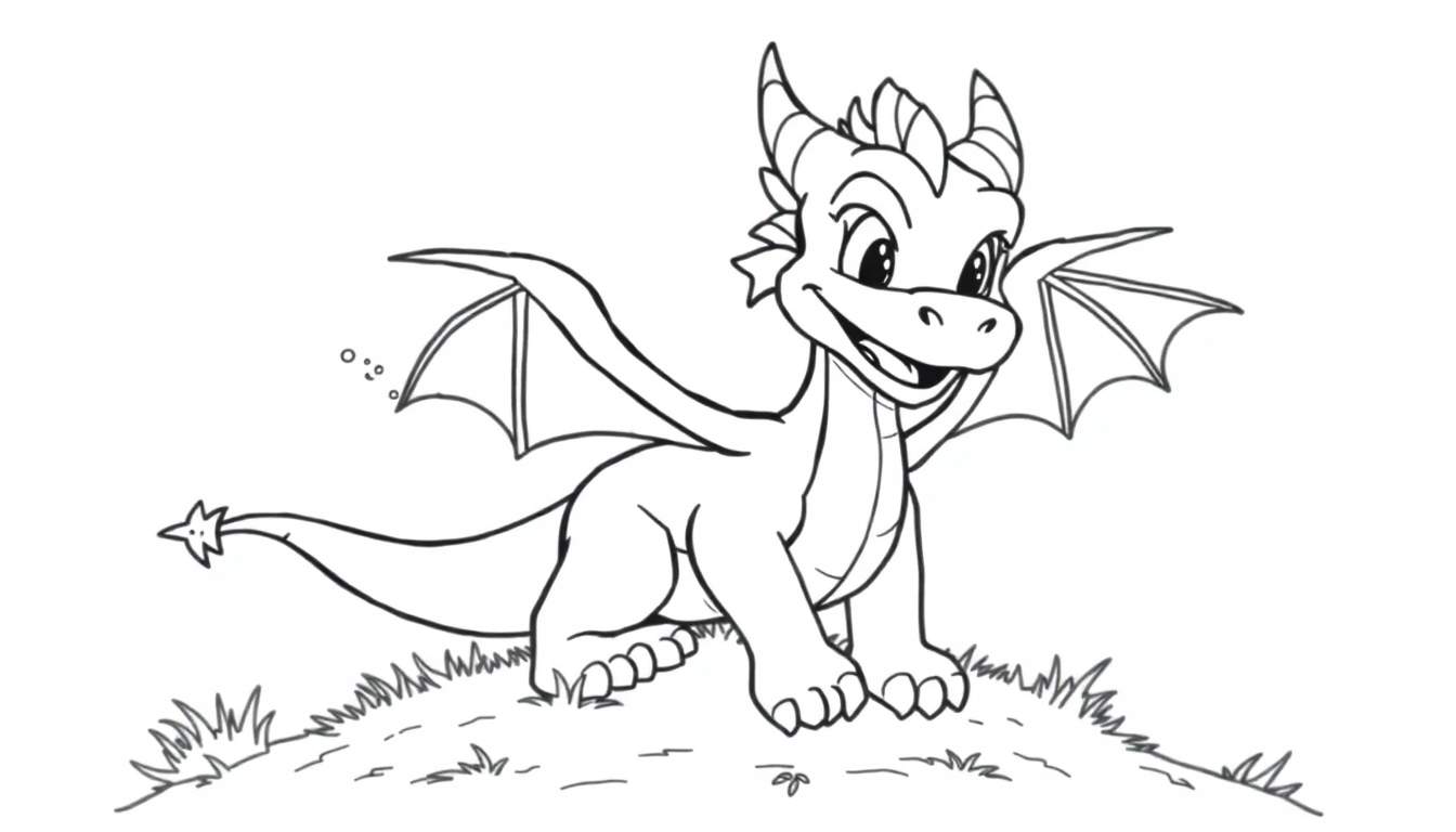 A cute dragon ready for coloring, perfect for a color panel.