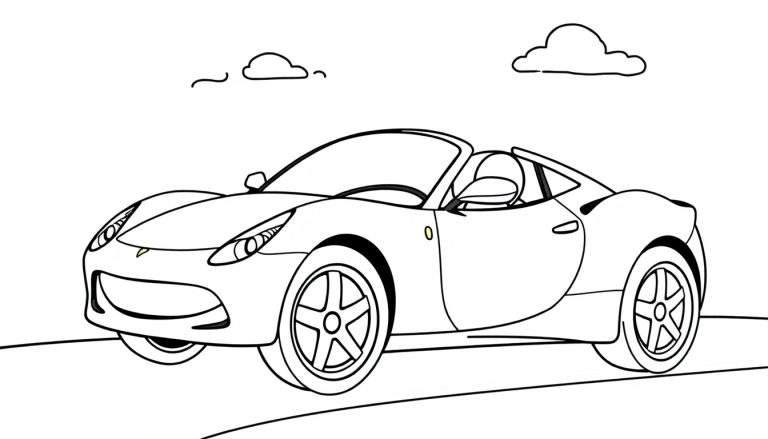 A happy little Ferrari coloring panel with big wheels on a road.